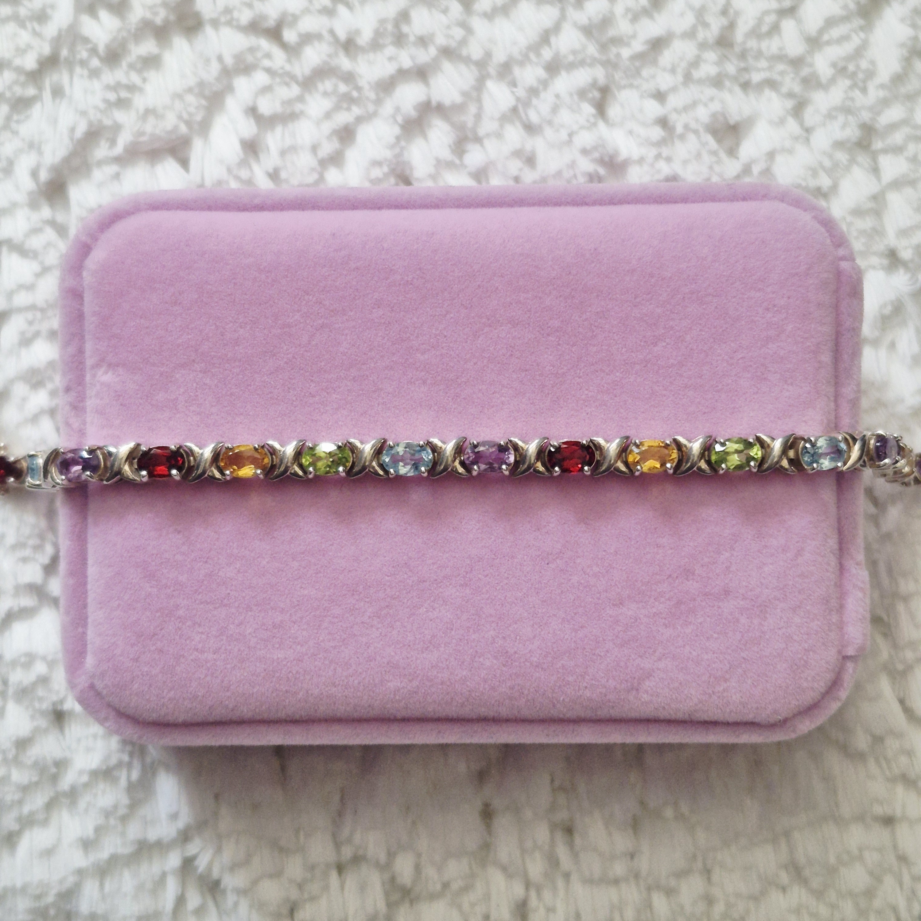 Vintage Sterling Silver Xo Multi-Color Gemstone Tennis Bracelet 220$